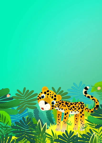 Scena Del Fumetto Con Felice Animale Tropicale Gatto Giaguaro Ghepardo — Foto Stock