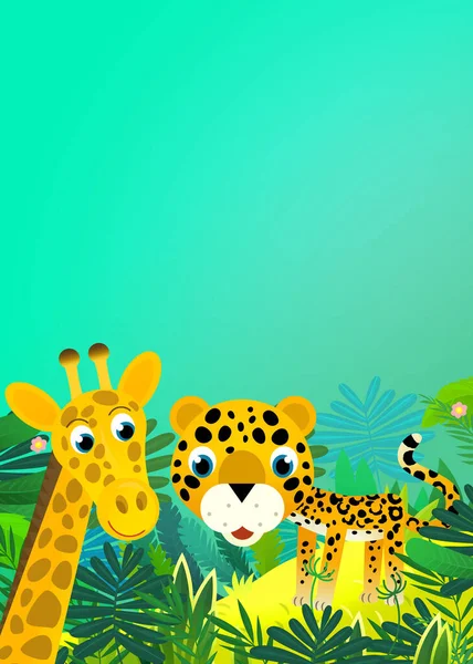 Kreslené Scény Šťastný Tropické Zvíře Kočka Jaguár Gepard Džungli Ilustrace — Stock fotografie