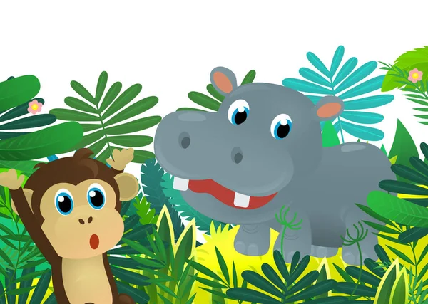 Desenhos Animados Animal Selvagem Feliz Jovem Hipopótamo Hipopótamo Selva Ilustração — Fotografia de Stock