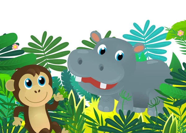 Dibujos Animados Animal Salvaje Feliz Joven Hipopótamo Hipopótamo Selva Aislado —  Fotos de Stock