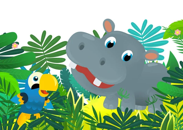 Dibujos Animados Animal Salvaje Feliz Joven Hipopótamo Hipopótamo Selva Aislado —  Fotos de Stock