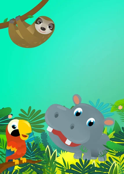 Dibujos Animados Animal Salvaje Feliz Joven Hipopótamo Hipopótamo Con Otro —  Fotos de Stock