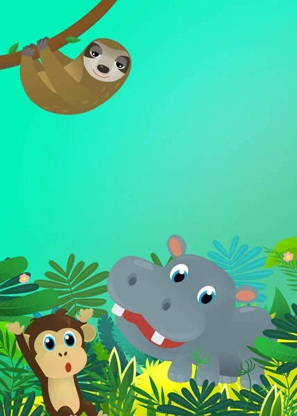 Desene Animate Animale Sălbatice Fericit Hipopotam Tânăr Hipopotam Alte Animale — Fotografie, imagine de stoc