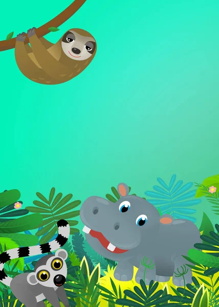 Cartoon Wild Animal Happy Young Hippo Hippopotamus Other Animal Friend — Stock Photo, Image