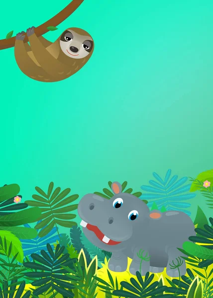 Desenhos Animados Animal Selvagem Feliz Jovem Hipopótamo Hipopótamo Com Outro — Fotografia de Stock