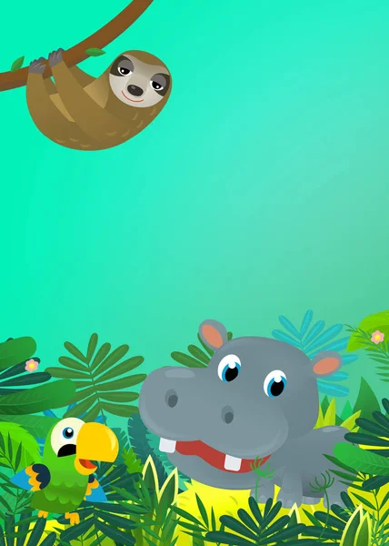 Cartoon Wild Dier Gelukkig Jong Nijlpaard Nijlpaard Met Andere Dier — Stockfoto
