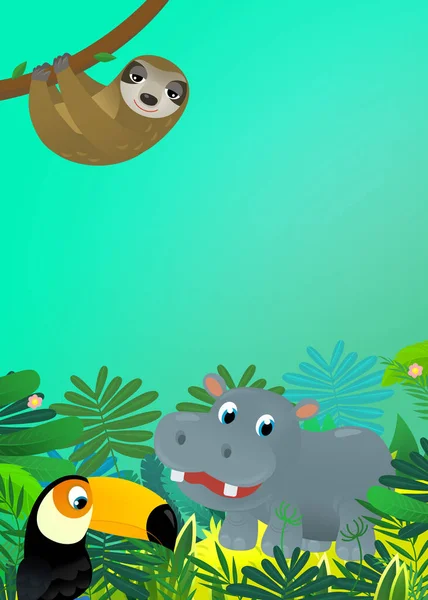 Dibujos Animados Animal Salvaje Feliz Joven Hipopótamo Hipopótamo Con Otro —  Fotos de Stock