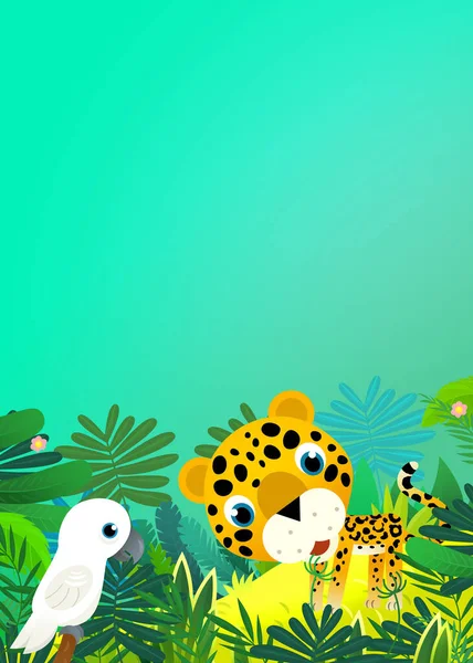 Cartoon Scene Happy Tropical Animal Cat Jaguar Cheetah Jungle Illustration — Stock Photo, Image