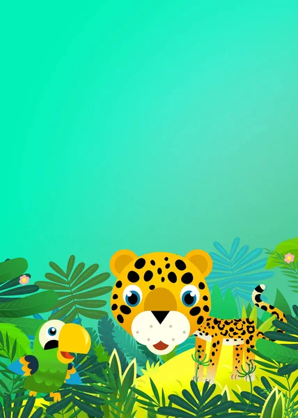 cartoon scene with happy tropical animal cat jaguar cheetah in the jungle illustration for kids