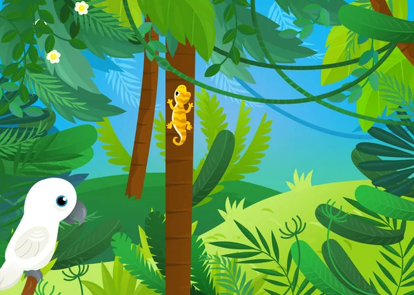 Escena Dibujos Animados Con Animales Estando Juntos Selva Zoológico Bosque —  Fotos de Stock