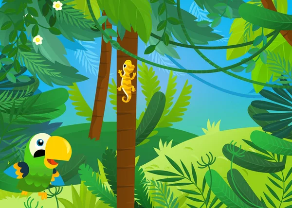 Escena Dibujos Animados Con Animales Estando Juntos Selva Zoológico Bosque — Foto de Stock