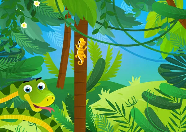Cartoon Scene Animals Being Together Jungle Forest Zoo Illustration Kids — Stock Photo, Image