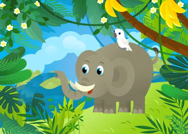 Escena Dibujos Animados Con Elefante Derramando Agua Con Otros Animales — Foto de Stock
