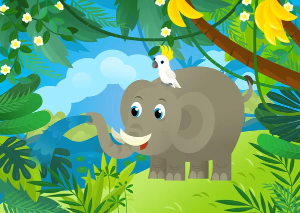 Escena Dibujos Animados Con Elefante Derramando Agua Con Otros Animales —  Fotos de Stock