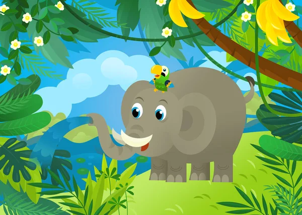 Filin Diğer Orman Hayvanlarıyla Döktüğü Karikatür Sahnesi Arkadaşları Çocuklar Için — Stok fotoğraf