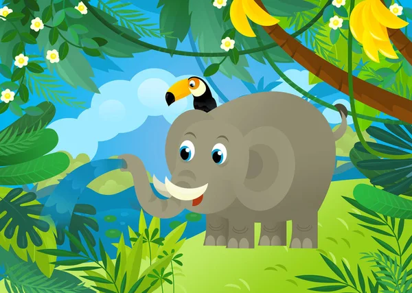Escena Dibujos Animados Con Elefante Derramando Agua Con Otros Animales —  Fotos de Stock