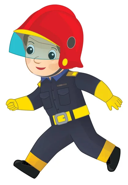 Мультфільм Щасливий Смішний Пожежник Бігає Десь Ізольовані Ілюстрації Дітей — стокове фото