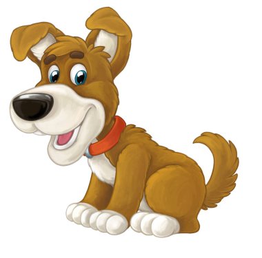 Şehir ya da çiftlik köpekli çizgi film sahnesi çocuklar için izole edilmiş eğlenceli çizimler yapıyor.