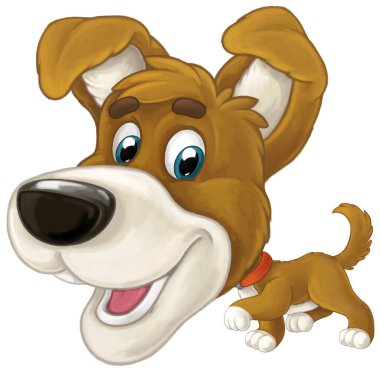 Şehir ya da çiftlik köpekli çizgi film sahnesi çocuklar için izole edilmiş eğlenceli bir illüstrasyon