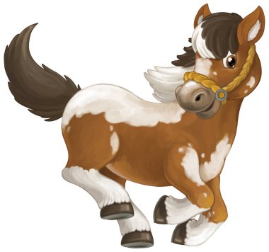 Karikatür at atlama gülümseyen ve - tarzı - seyir koşuyor mutlu izole - illüstrasyon çocuklar için