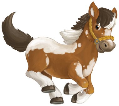 Karikatür at atlama gülümseyen ve - tarzı - seyir koşuyor mutlu izole - illüstrasyon çocuklar için