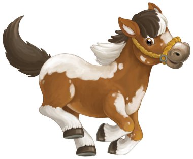 Karikatür at atlama gülümseyen ve - tarzı - seyir koşuyor mutlu izole - illüstrasyon çocuklar için