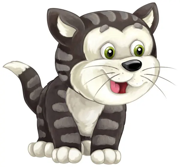 Dibujos Animados Granja Happyt Gato Doméstico Ciudad Divertirse Ilustración Aislada — Foto de Stock