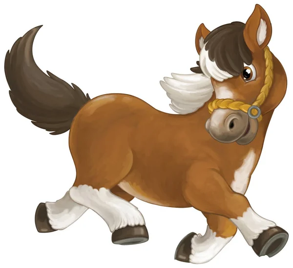 Cartoon happy horse is running jumping smiling and looking - artistic style - isolated - illustration for children