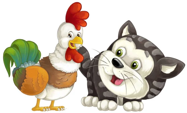 卡通片 快乐农场 城市家庭猫和鸡 为孩子们提供独立有趣的图解 — 图库照片