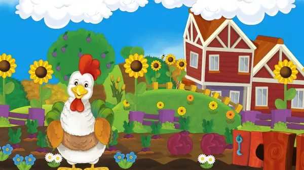 Cartoon Scene Farm Animal Meadow Having Fun Illustration Kids — Stock Photo, Image