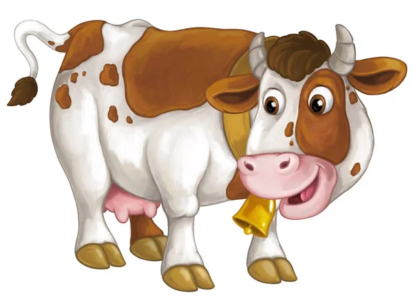 Cartoon Szene Mit Glücklichen Nutztier Kuh Suchen Und Lächeln Isolierte — Stockfoto