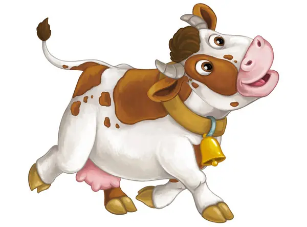 Kreslené Scény Šťastnou Farmou Zvíře Kráva Hledá Usmívá Izolované Ilustrace — Stock fotografie
