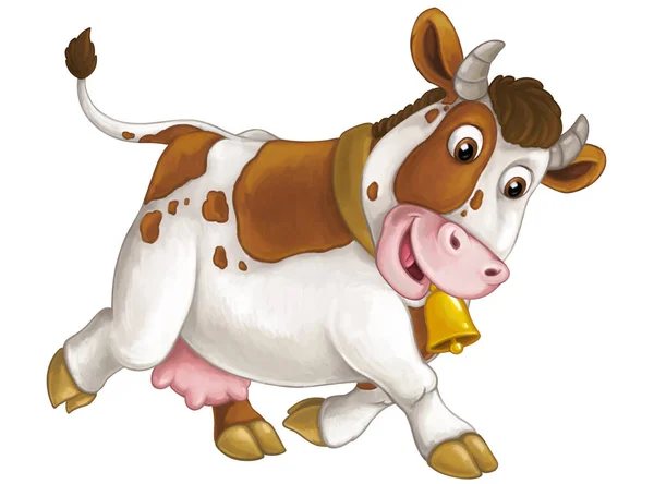 Kreskówka Scena Szczęśliwy Gospodarstwo Zwierzę Krowa Patrząc Uśmiechnięty Izolowane Ilustracja — Zdjęcie stockowe