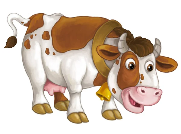 Scène Dessin Animé Avec Animal Ferme Heureux Vache Regarder Sourire — Photo