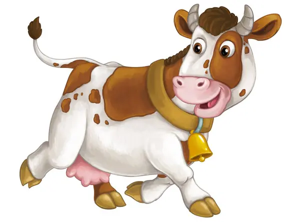 Kreslené Scény Šťastnou Farmou Zvíře Kráva Hledá Usmívá Izolované Ilustrace — Stock fotografie