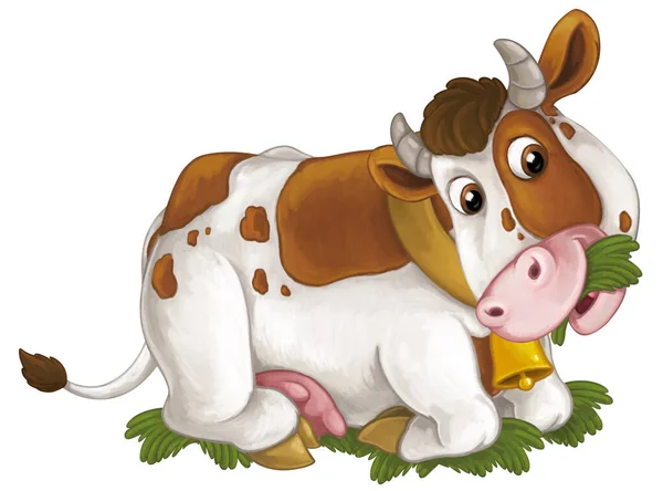 Cartoon Szene Mit Glücklichen Nutztier Kuh Suchen Und Lächeln Isolierte — Stockfoto