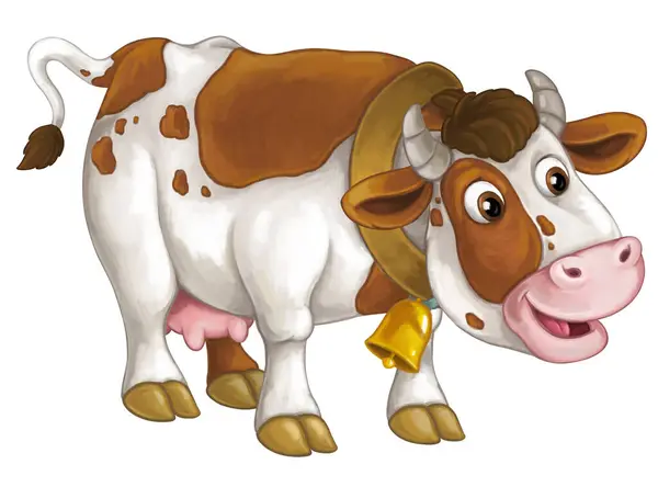 Мультяшная Сцена Счастливой Фермерской Коровой Выглядящей Улыбающейся Изолированной Иллюстрацией Детей — стоковое фото