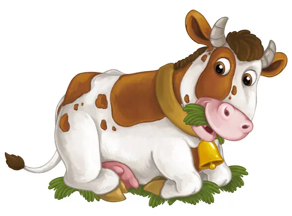 Kreskówka Scena Szczęśliwy Gospodarstwo Zwierzę Krowa Patrząc Uśmiechnięty Izolowane Ilustracja — Zdjęcie stockowe