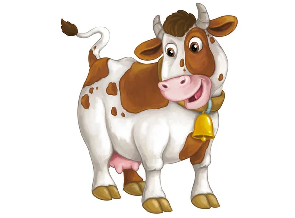 Escena Dibujos Animados Con Granja Feliz Vaca Animal Buscando Sonriendo — Foto de Stock