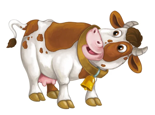 子供のための幸せな農場の動物の牛が見て微笑んでいる漫画のシーン — ストック写真