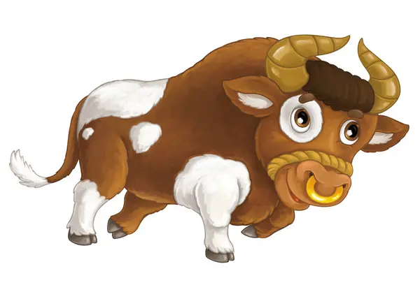 cartoon scene with happy farm animal cow looking and smiling isolated illustration for kids