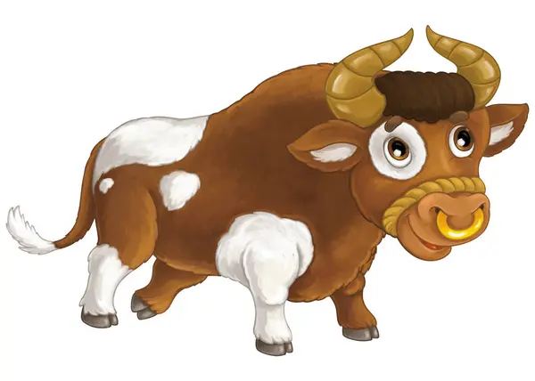 cartoon scene with happy farm animal cow looking and smiling isolated illustration for kids