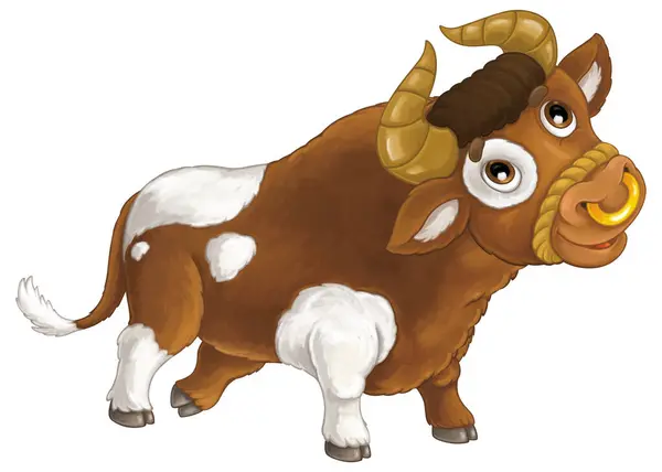 Escena Dibujos Animados Con Granja Feliz Vaca Animal Buscando Sonriendo —  Fotos de Stock