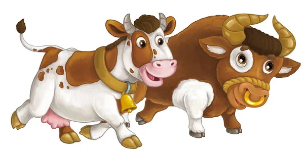 Cena Dos Desenhos Animados Com Vaca Animal Fazenda Feliz Bul — Fotografia de Stock