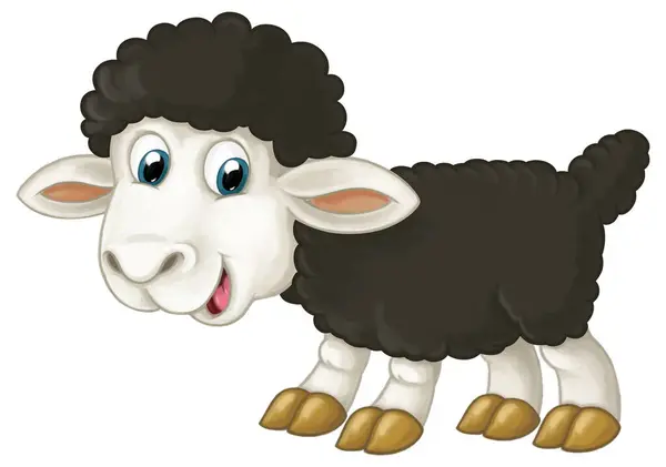 漫画幸せな農場の動物の陽気な羊は子供のためのイラストを隔離しました — ストック写真