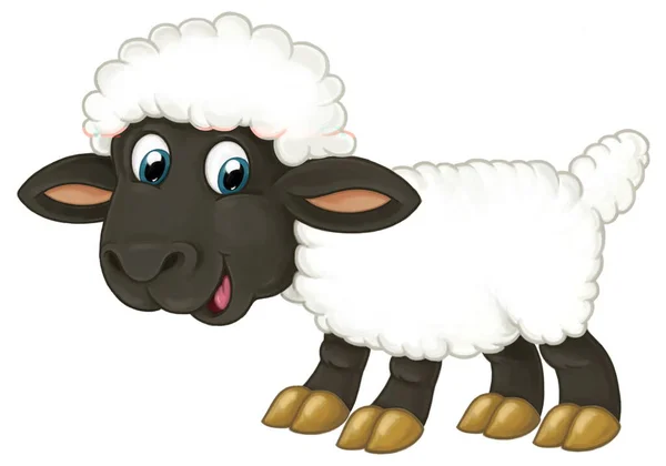 漫画幸せな農場の動物の陽気な羊は子供のためのイラストを隔離しました — ストック写真