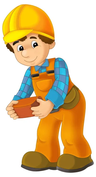 Cartoon Construction Worker Some Additional Safety Cover Standing Front Steel — Stock Photo, Image