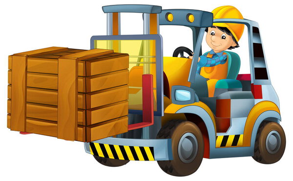 cartoon scene with worker in forklift operator isolated illustration for children