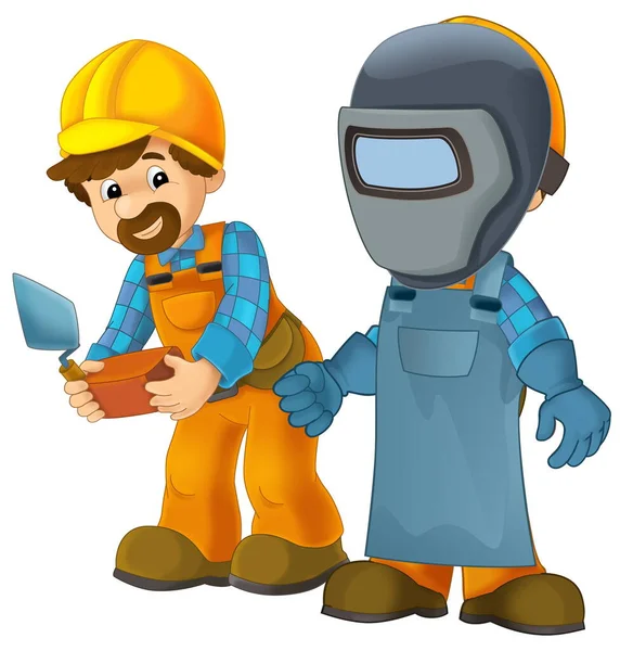 Cartoon Construction Worker Some Additional Safety Cover Standing Isolated Illustration — Stock Photo, Image