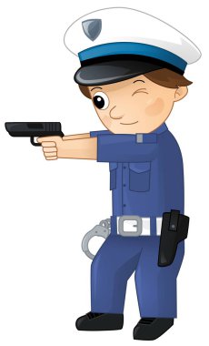 Çizgi film karakteri polis çocuğu, çocuk resimleri için izole edilmiş.
